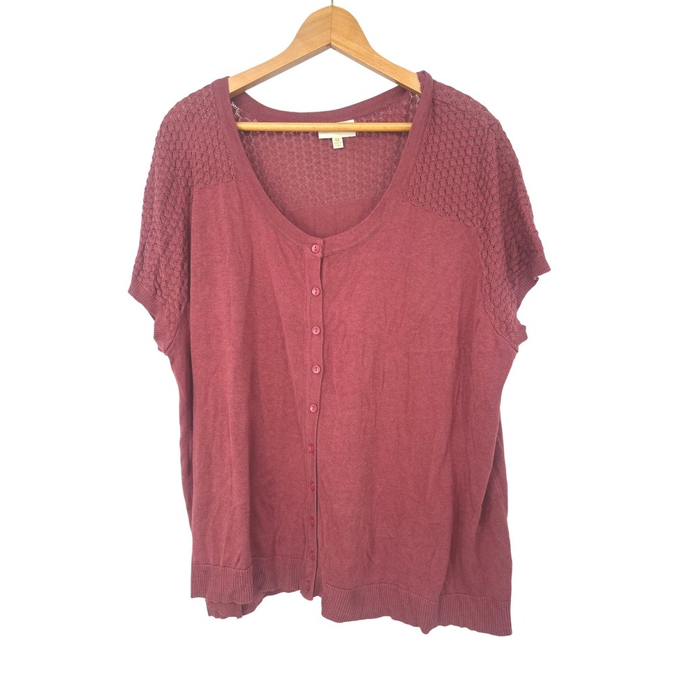 ModCloth Cardigan Sweater Womens 4X Burgundy Knit Short Sleeve Crochet Boho